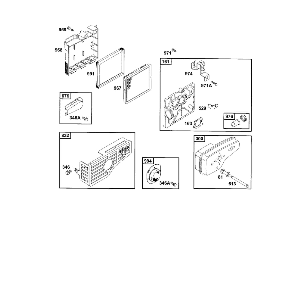 Base-Air Cleaner/Muffler Guard Diagram and Parts List for 12E800TO12E899  Briggs and Stratton Engine